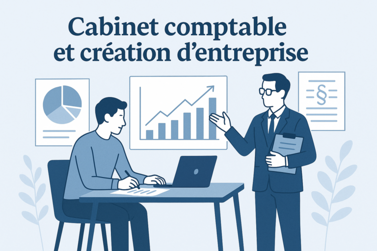 illustration cabinet comptable création entreprise autour de documents et graphiques