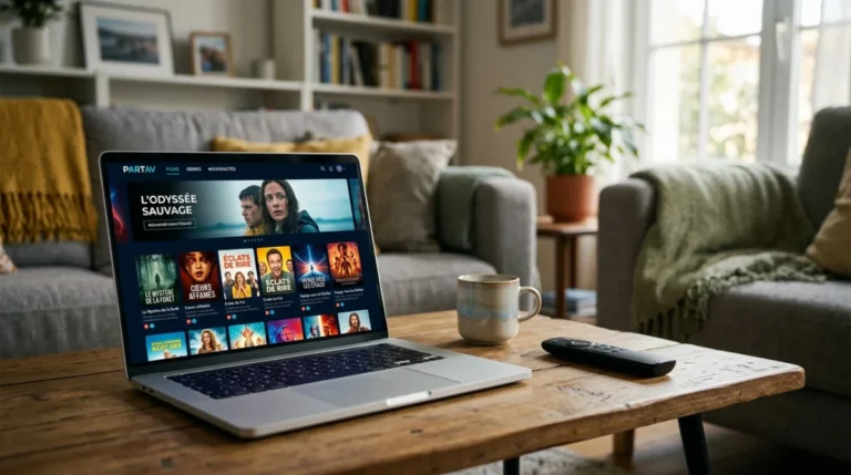 Page d'accueil du site de streaming Partav avec miniatures de films sur un écran d'ordinateur.