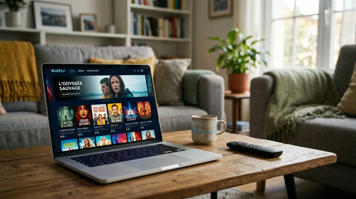 Page d'accueil du site de streaming Partav avec miniatures de films sur un écran d'ordinateur.