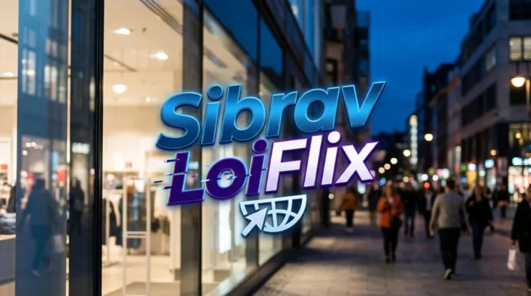 Logo Sibrav et LoiFlix, devanture moderne, reflets lumineux, avant-première Sibrav 2026