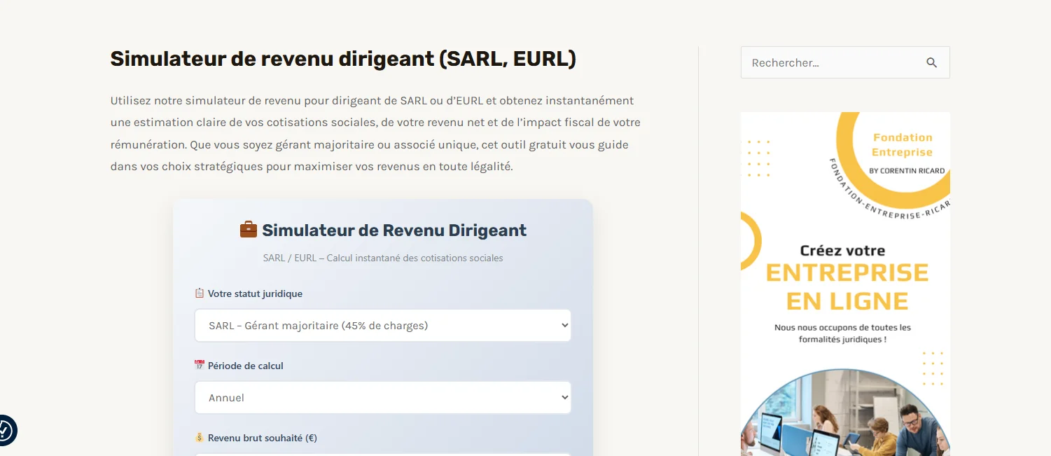 Simulateur revenu dirigeant creation-entreprise-france.com : comment calculer et optimiser sa rémunération