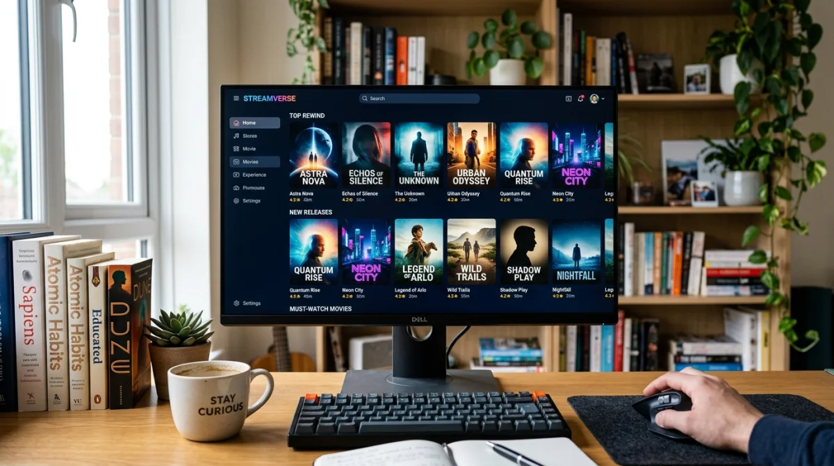 Interface de site de streaming vidéo trifak sur écran d'ordinateur, bureau moderne