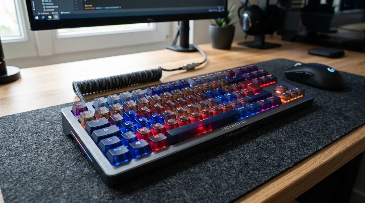 Clavier mécanique Tryhard lumineux bleu et rouge, bureau moderne, haute performance