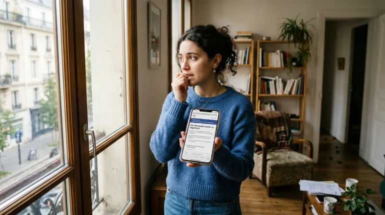 Personne préoccupée au téléphone, cherchant comment porter plainte voisin cafard.