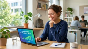 Personne souriante obtient un bon score au test mémoire sur apprendre-vite-et-bien.com