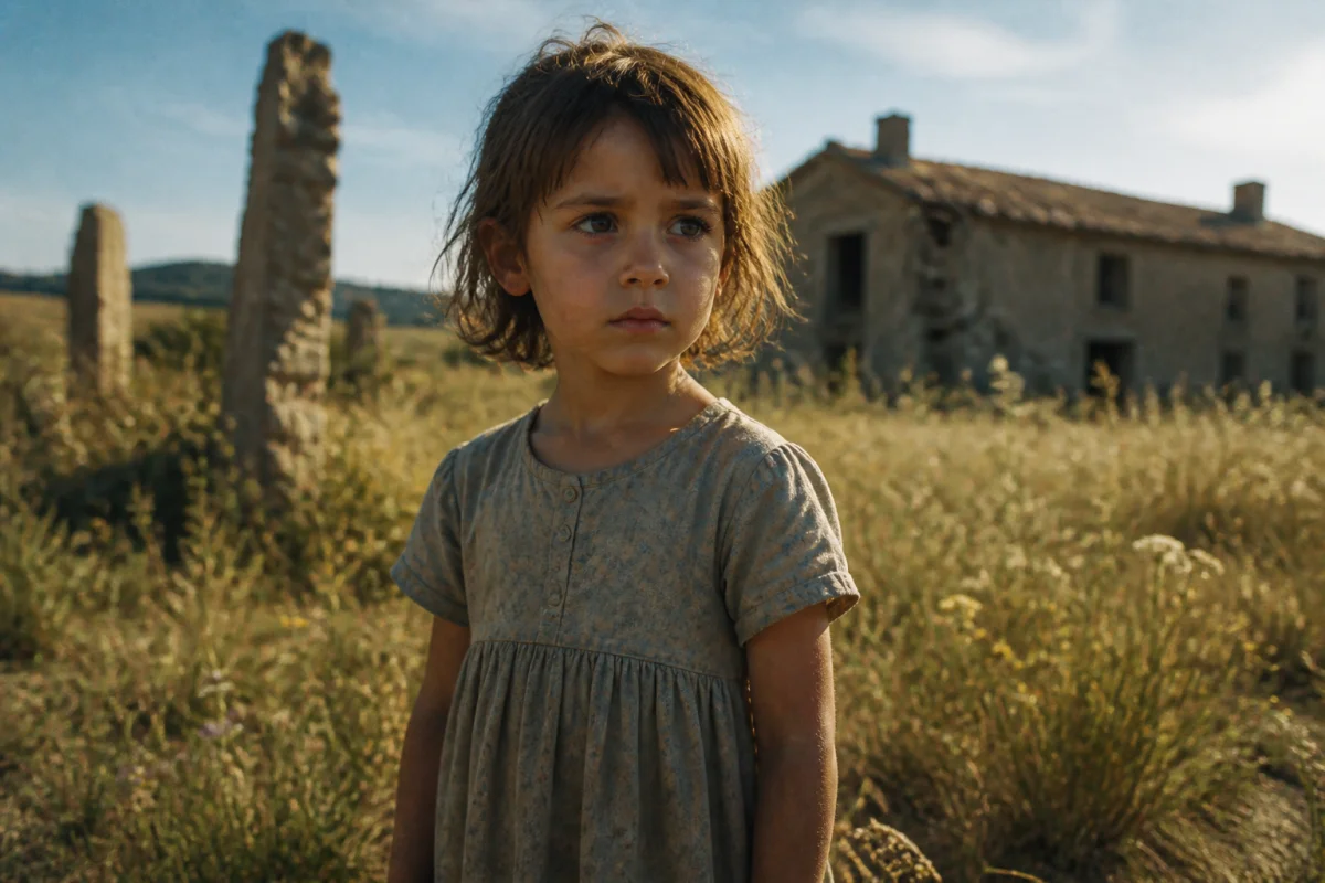 Jeune fille mélancolique dans un champ, illustrant l'explication de la fin poignante du film Jeux interdits.